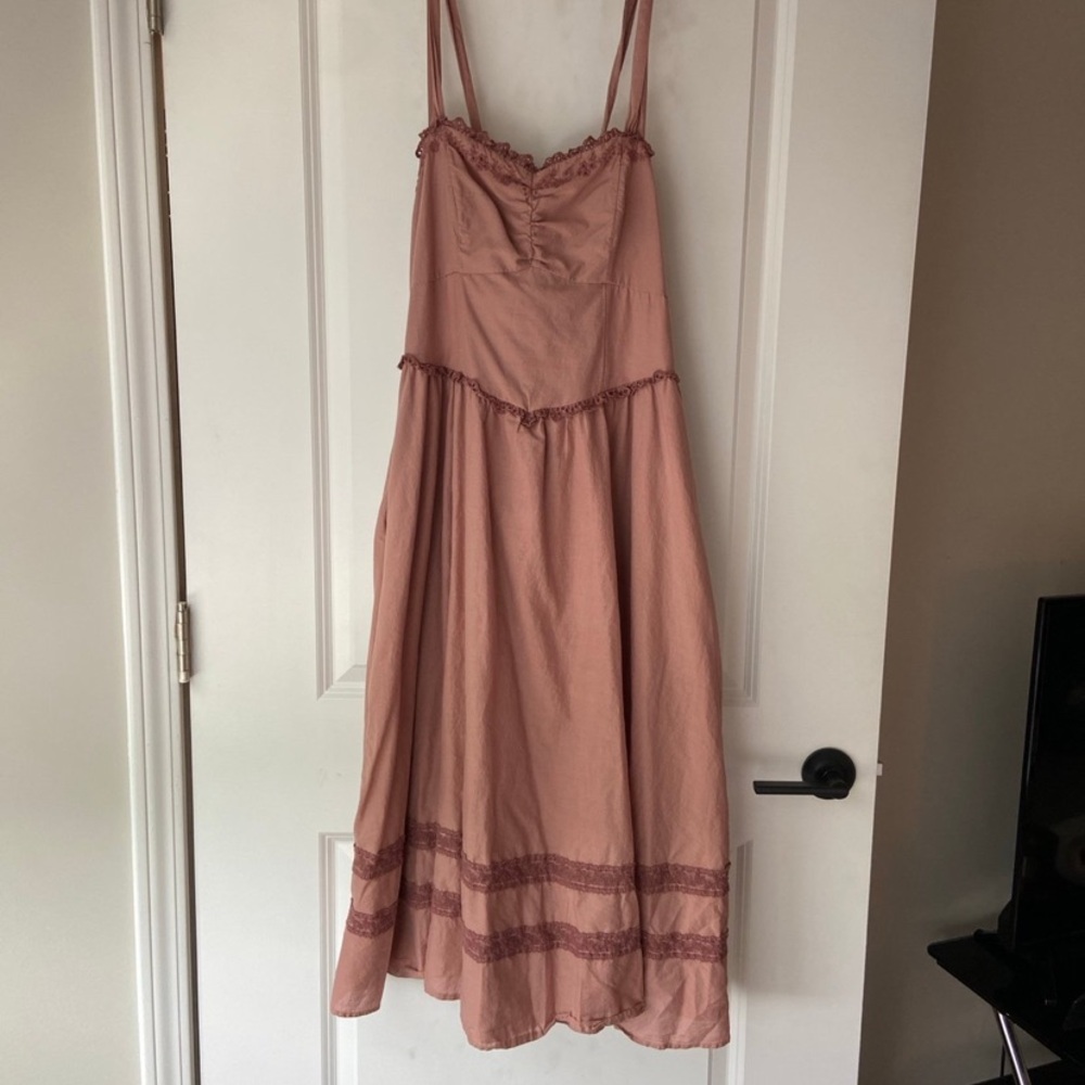 American Eagle Outfitters Pink Spaghetti Strap Midi Dress